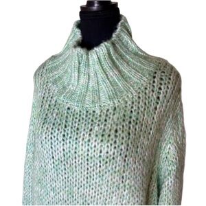 JOHN & JENN Mint Green Loose Knit Pullover Sweater Mock Neck Turtleneck Large
